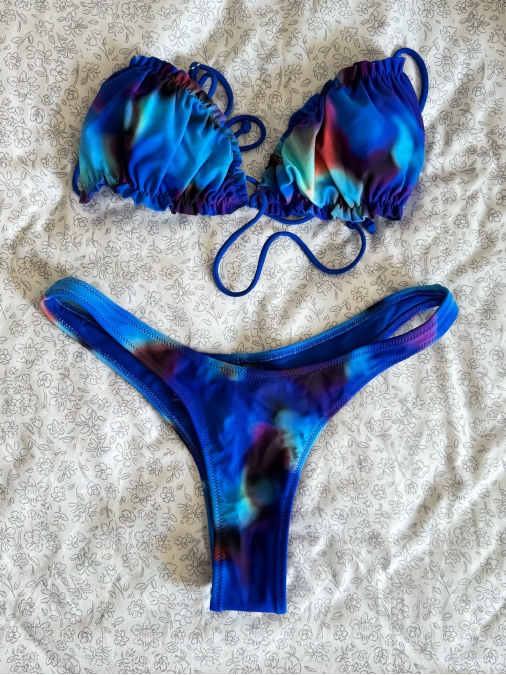 White Fox Boutique Blue Multicolor Tie-Dye Bikini Set